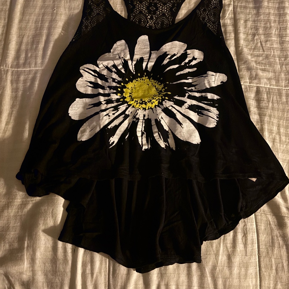 Julie's Closet Black Tank with White and Yellow Floral Print